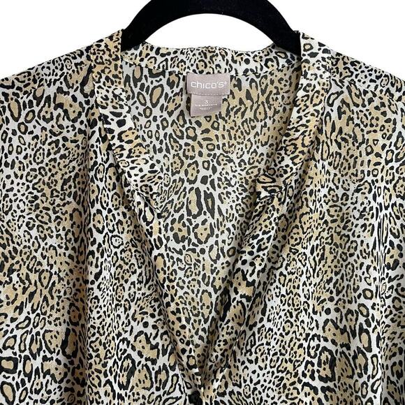 Chico's‎ Size 3 XL Button Up Long Sleeve Animal Print Blouse Brown Tan - Picture 5 of 7